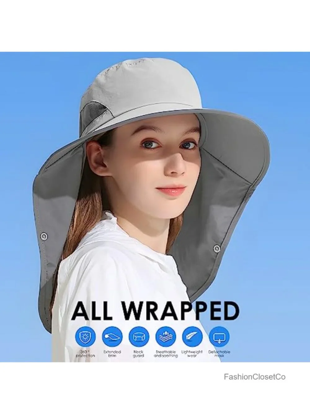 UPF 50+ Sun Hat with Detachable Neck Flap for Fishing Hiking